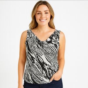 Spense Black Sleeveless Draped Neck Top Mobwife Geometric Womens Blouse Sz XL